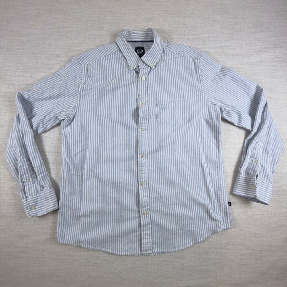 Gap Men's Button Down Shirt‎ Size L Blue White Striped Long Sleeve